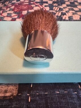 Dior Silver Handle Brown Bristle Kabuki Grooming Brush